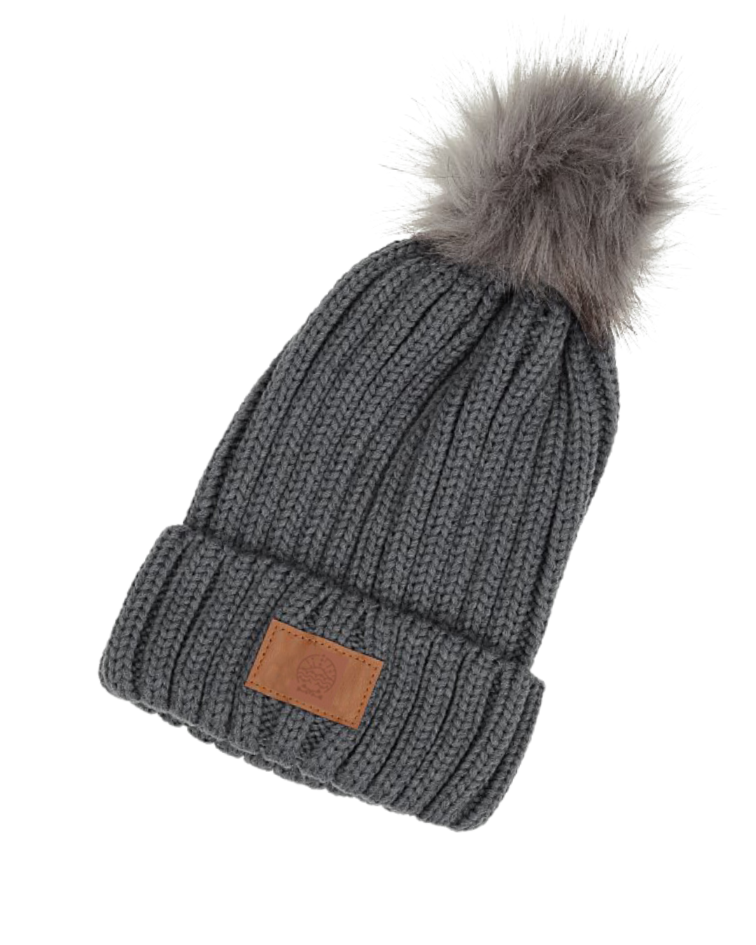 Team Indigenous Rising Roller Derby Faux Fur Pom Beanie with Faux Leather Embossed Patch
