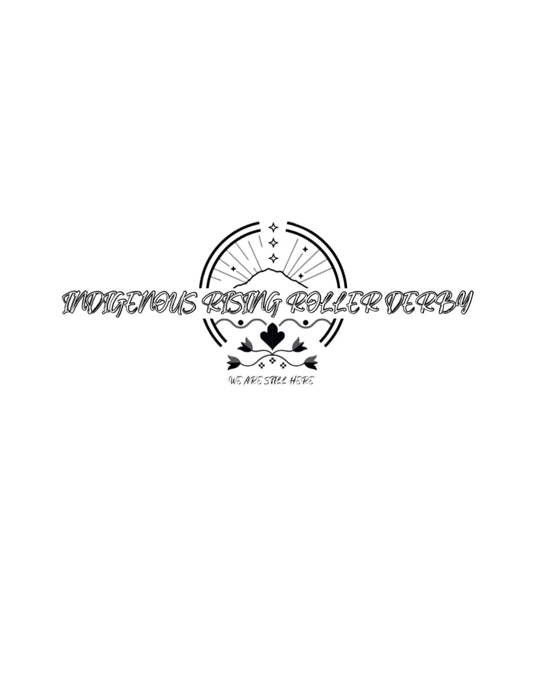 Black and white logo of Indigenous Rising Roller Derby on a white background