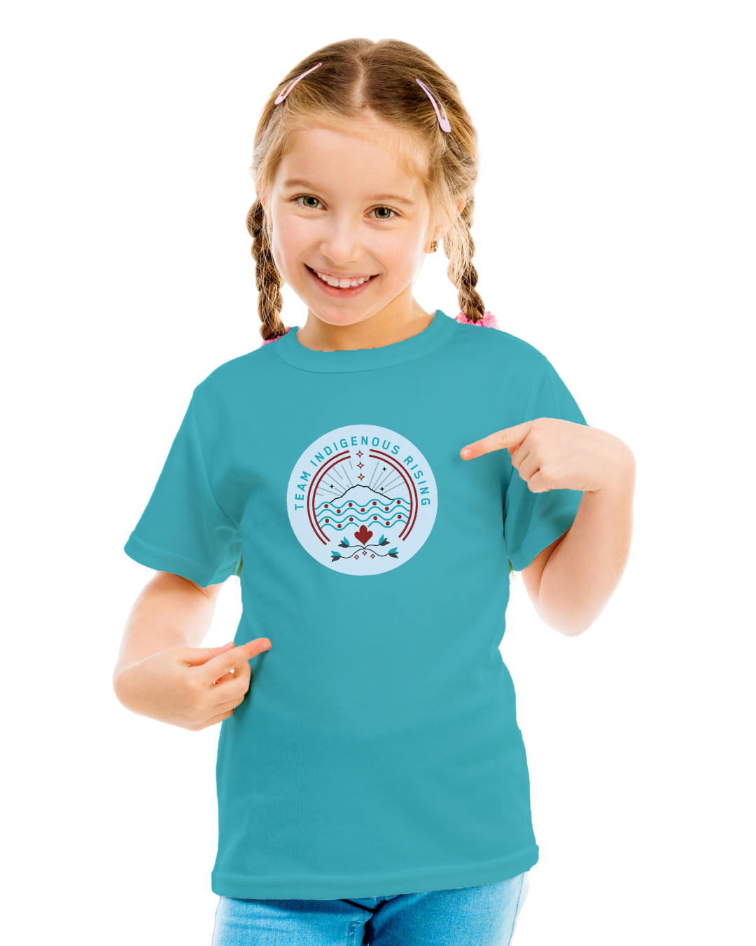 Youth Team Indigenous Rising Shirts, teal, front