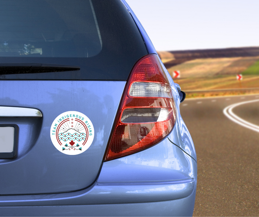 Indigenous Rising Roller Derby 5" car magnet on the back of a car