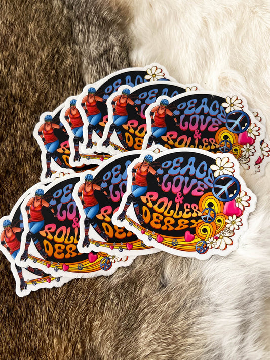 Peace Love Roller Derby by Mary Lupton, Cherokee Nation citizen for Indigenous Rising Roller Derby