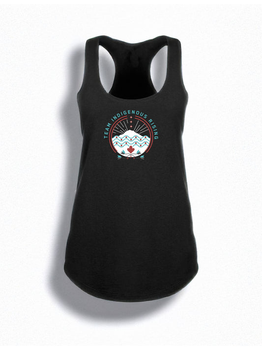 Team Indigenous Rising Roller Derby, black tank top, adult, racerback, femme cut