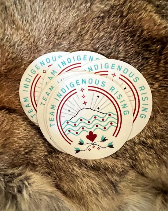 Team Indigenous Rising Roller Derby, vinyl 3" round white sticker